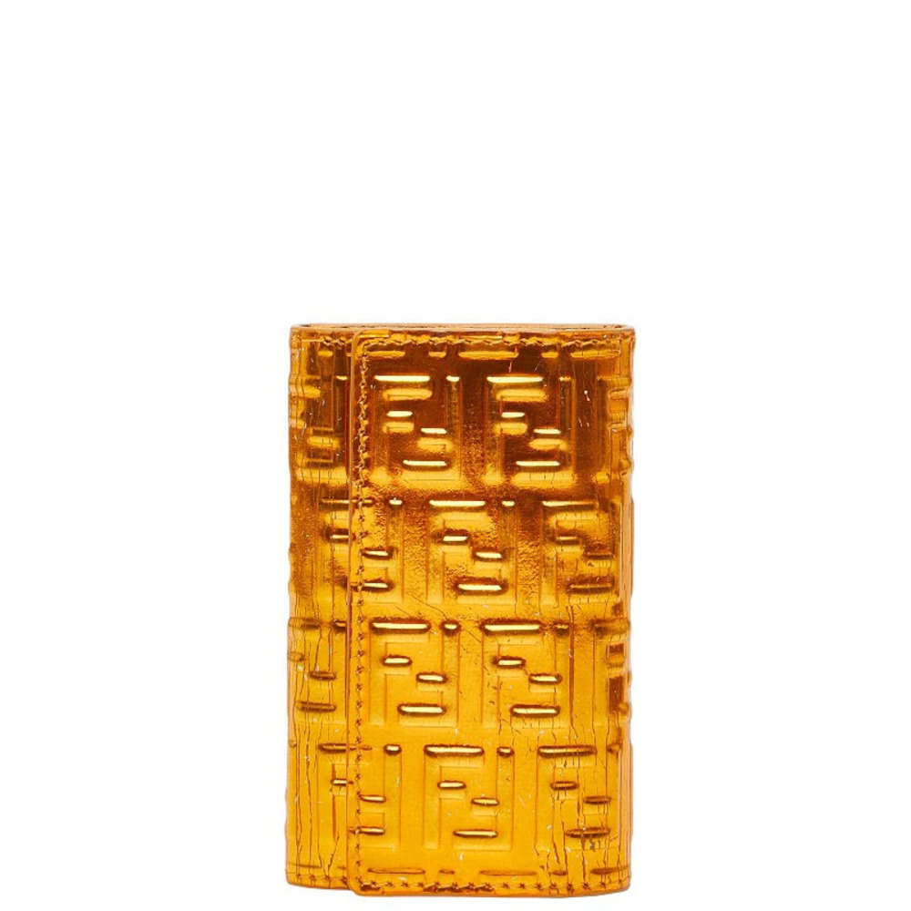 Fendi Zucchino Key Case Wallet Orange Leather